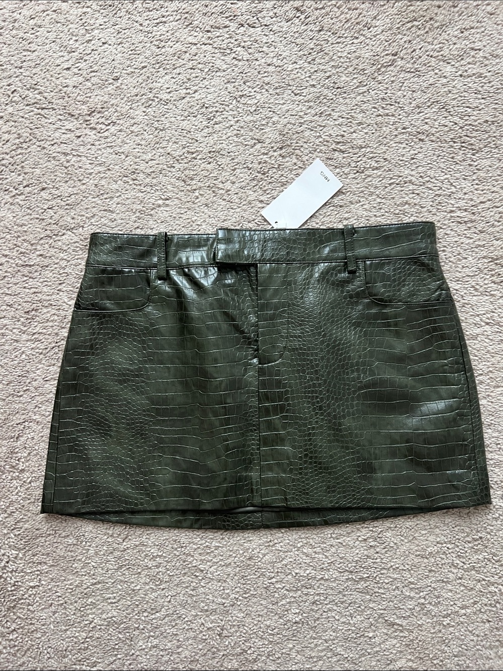 Mango Olive Green Faux Croc Mini Skirt